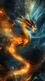 Bioluminescent serpentine fire dragon in nebular plasma currents