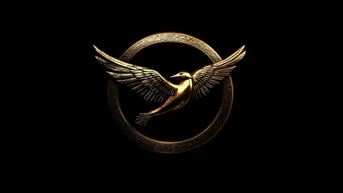 Golden soaring bird emblem glowing against deep black.