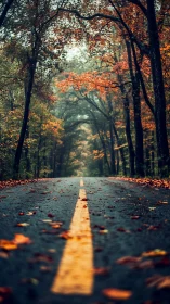 Autumn Road Through Forest Canopy.