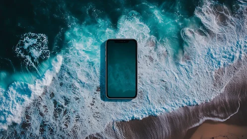 Smartphone composited into aerial shoreline with seamless water mapping