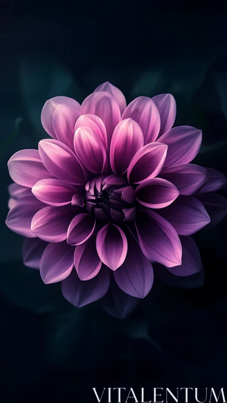 Magenta Dahlia Bloom with Dramatic Chiaroscuro Lighting and Dark Background