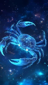 Cancer zodiac crab constellation in glowing blue space art