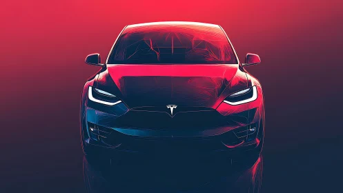 Electric sport sedan rendered under neon gradient lighting