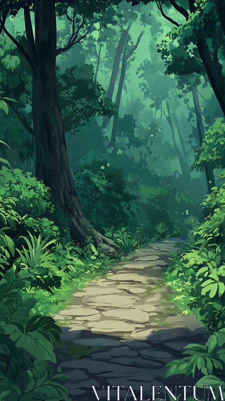 Verdant Forest Interior with Atmospheric Perspective and Pathway