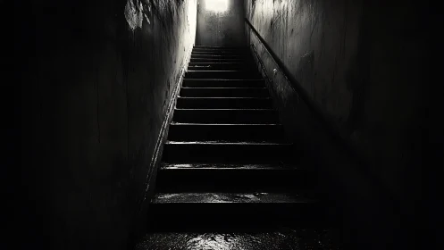Dim concrete stairwell leading toward exterior daylight.
