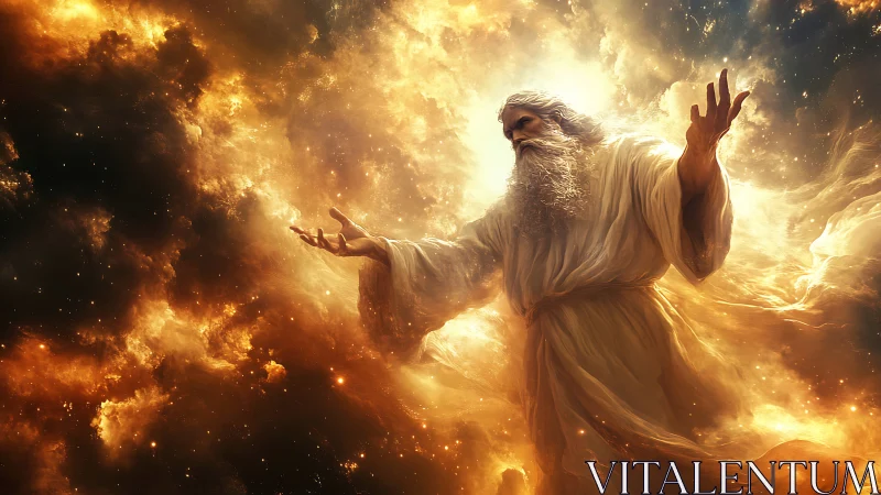 Radiant celestial figure commands swirling cosmic light.