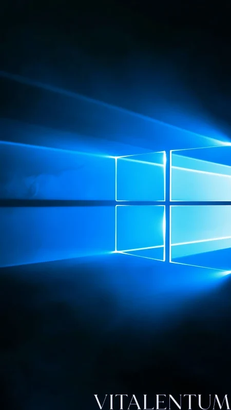 Soft blue light through a glowing digital window portal.