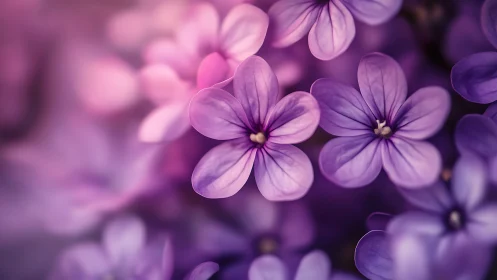 Purple five-petaled flowers in soft focus arrangement