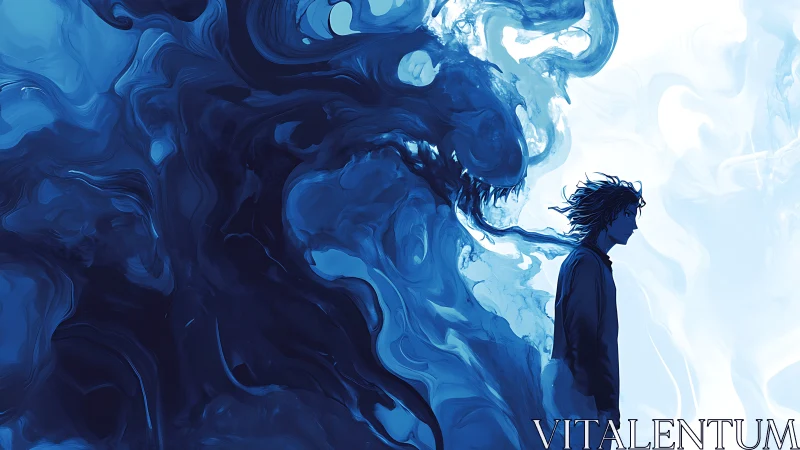 Digital painting of inner shadow creature behind lone figure.