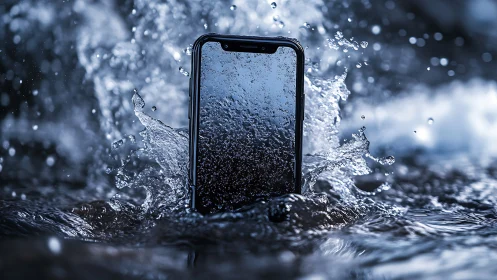 Smartphone Submerged in Water Splash.