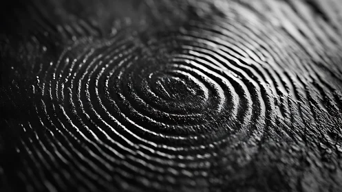 Macro radial ripple pattern on wet dark surface under raking light