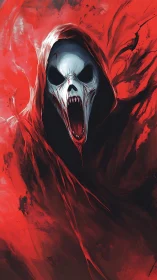 Shrieking reaper skull engulfed in swirling crimson storm.