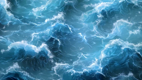 Storm-swept azure waves crash with luminous white foam.