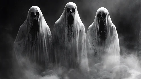 Three dripping phantoms convene in a corridor of poisoned fog