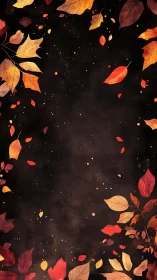 Vertical autumn foliage border in atmospheric digital painting.