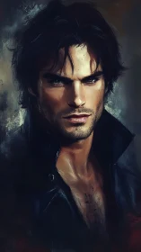 Male portrait in dark jacket with textured painted finish.