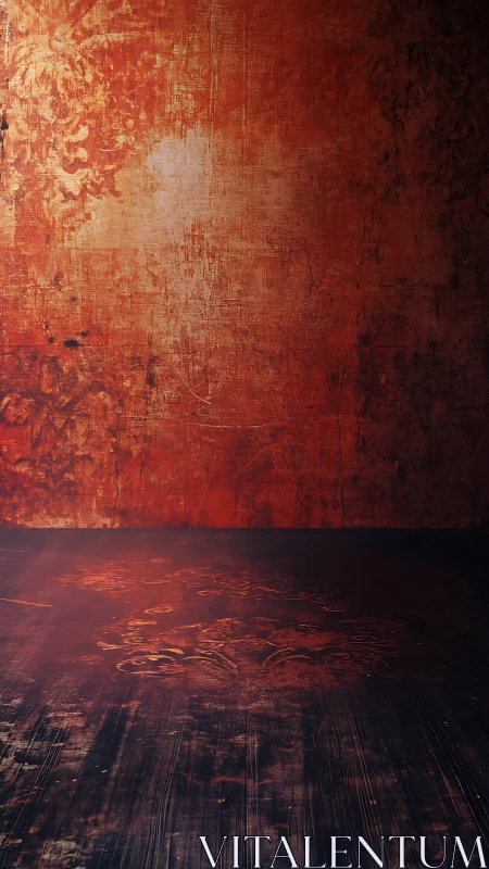 Rust-red textured room with moody, timeworn character.