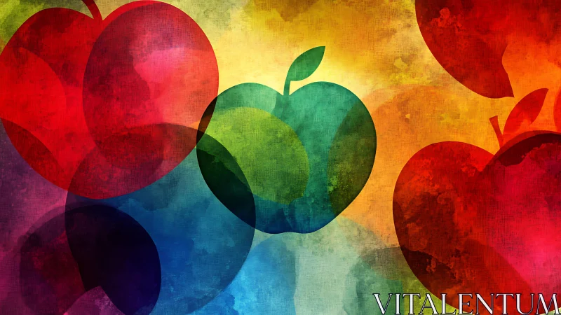 Colorful overlapping apple silhouettes create vivid abstract energy