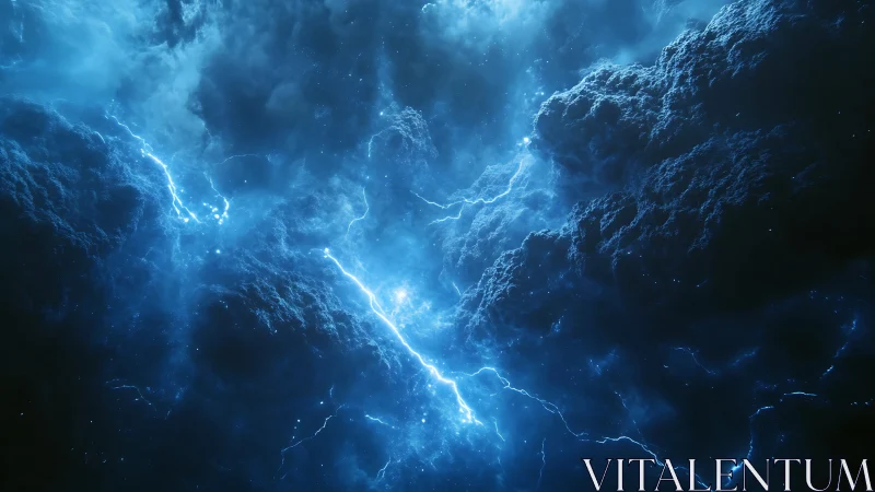 Digital stormscape with luminous blue lightning strata.