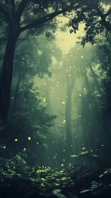 Mystical Forest Light with Floating Particles.