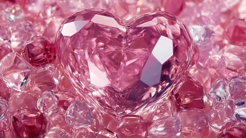 Crystalline Heart Form with Faceted Surface Among Pink Gemstones