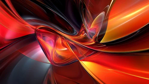 Vivid Abstract Digital Art with Swirling Red and Orange Forms.