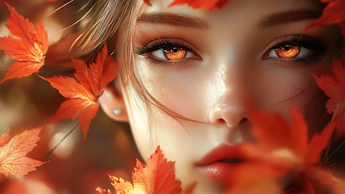 Digital portrait shows close-up female face framed by foliage