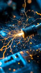 Close-up of electric sparks between metal connector points.