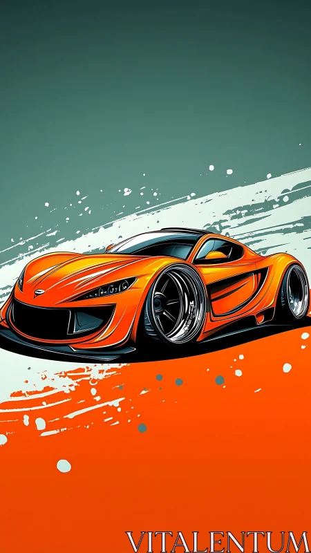 Orange sports coupe illustration on abstract gradient field.
