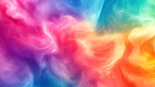 Radiant rainbow swirls drift softly through glowing color clouds