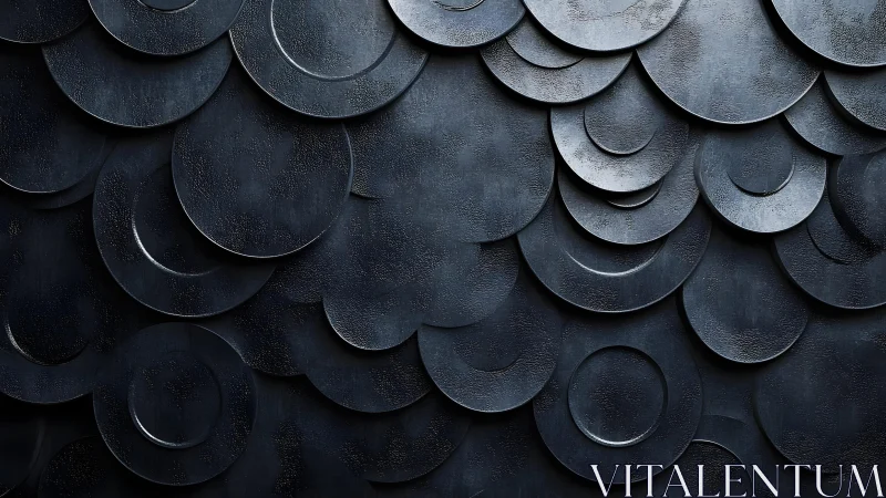 Overlapping Dark Metal Circles in Modern Abstract Art Style.