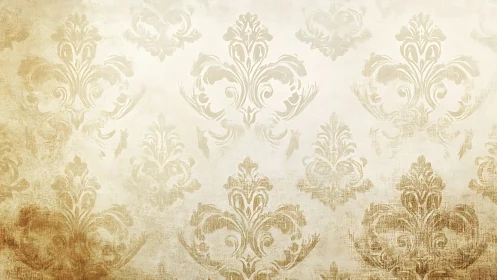 Vintage damask wallpaper pattern in warm beige and gold tones.