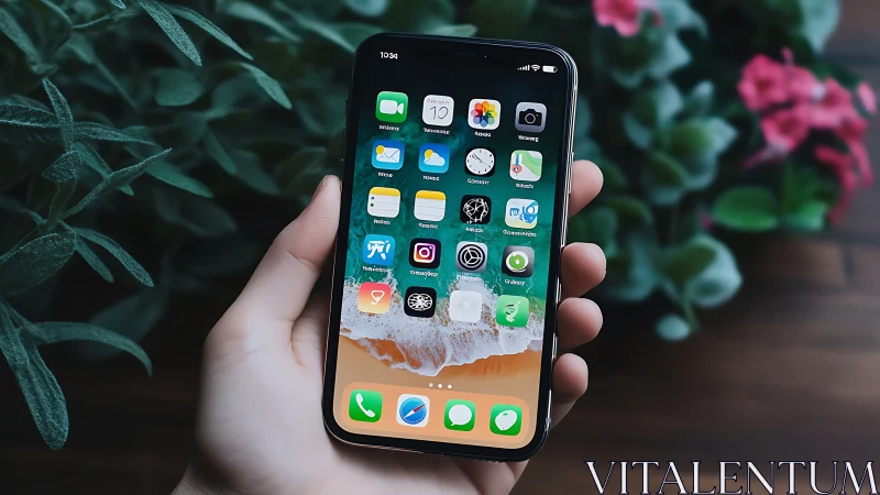 Hand Cradling Digital Life: iPhone Blooms with Apps and Connection.