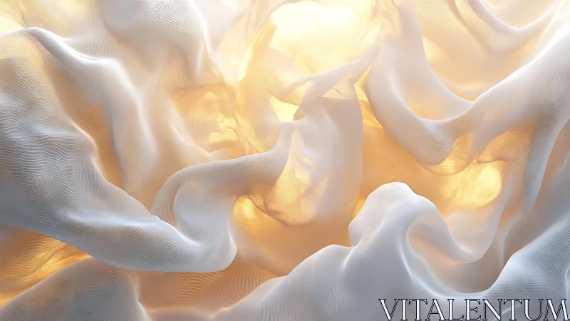 Ethereal Abstract Fabric Waves with Soft Golden Light.