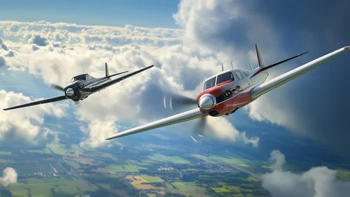 Friendly twin aircraft enjoying a bright sky adventure.