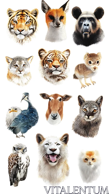 High-key animal portrait grid unifies diverse species realism