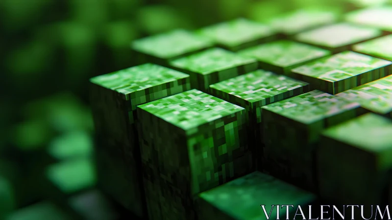 Close-up of Pixelated Green Blocks in Digital Game Style. Close-up of Pixelated Green Blocks in Digital Game Style.