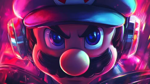 Intense stylized mascot portrait with neon rim lighting and bokeh