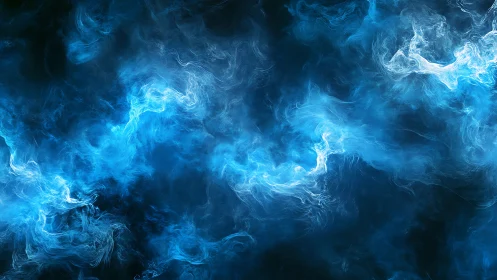 Glowing blue energy swirls drift gently through a dark void