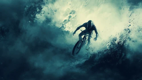 Mountain Biker in Dust Storm: Dramatic Action Composition.