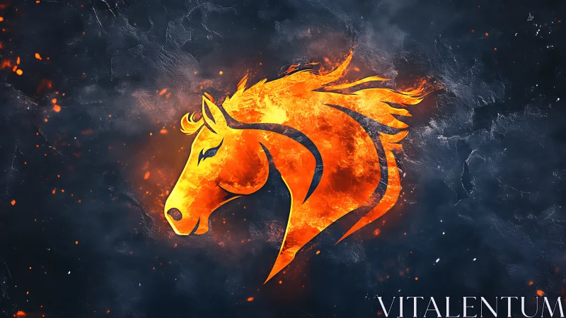 Fiery horse silhouette burns across dark textured void