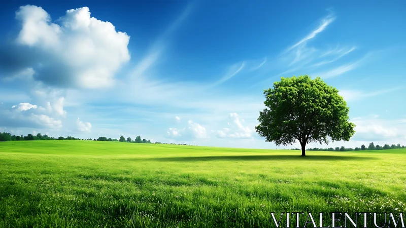 Solitary green tree welcoming you across bright open fields.