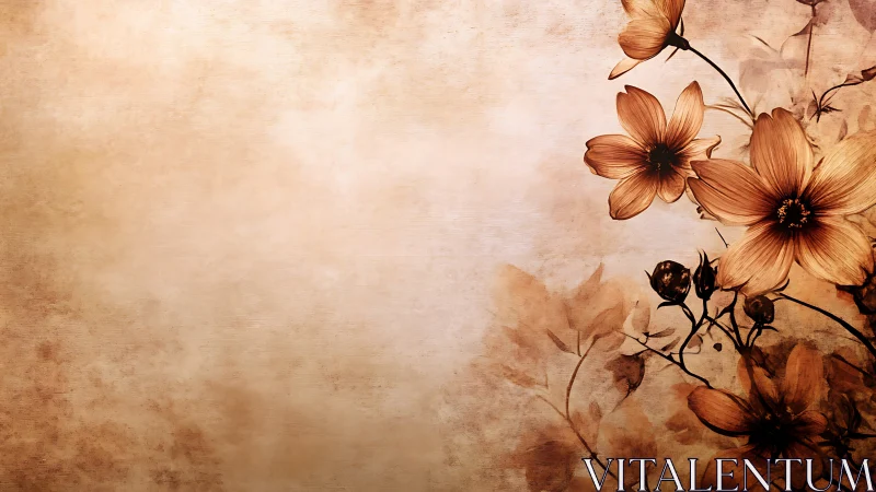 Sepia Floral Composition with Golden Cosmos Blooms.