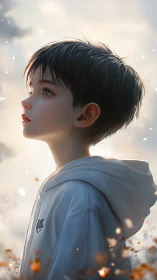 Soft morning light around a wondering child in profile.