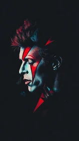 Neon-lit portrait profile with angular red geometric accents