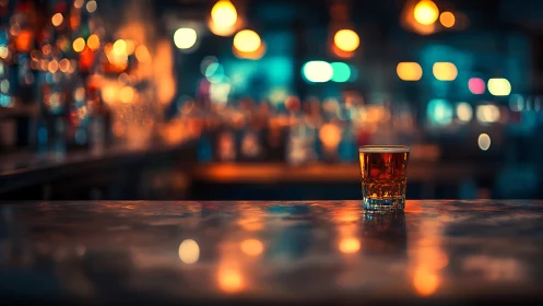 Glass of Whiskey on Urban Night Street.