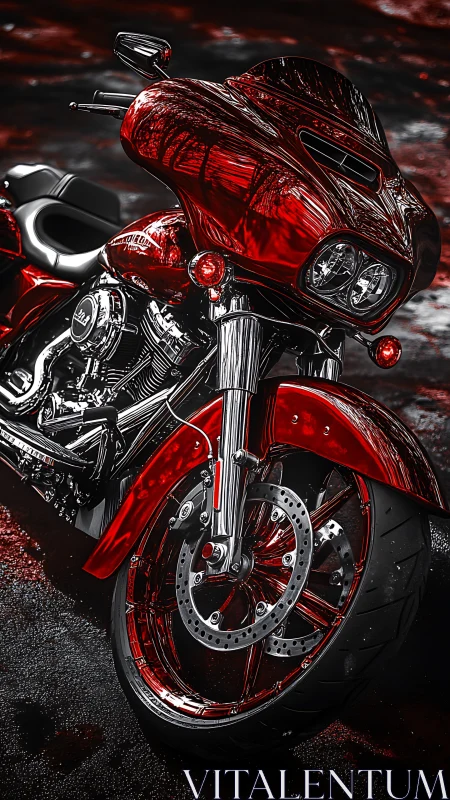 Crimson chrome cruiser waiting for a late-night city ride.