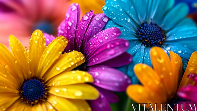 Vibrant Daisies Glistening with Fresh Raindrops.
