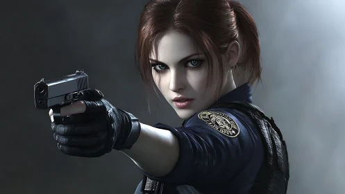 Strong officer holds her aim with calm, unshaken focus