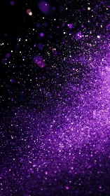 Purple glitter dust drifts through deep cosmic darkness.